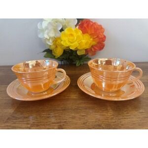 Fire-King Peach‎ Lustre Cups and Saucers – Anchor Hocking USA Vintage Kitchen